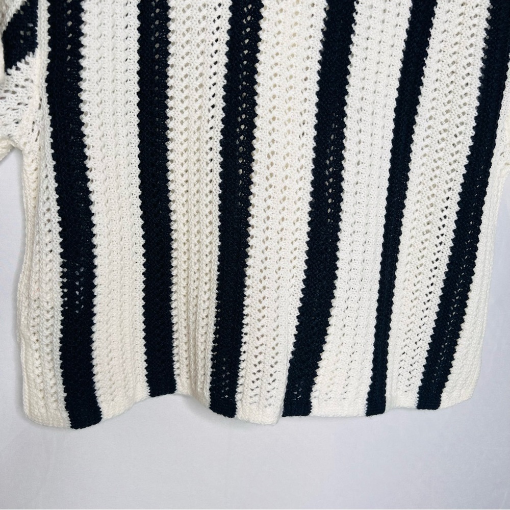 H&M Cream and Navy Striped Short-Sleeve Knit Cardigan - Picture 13 of 16